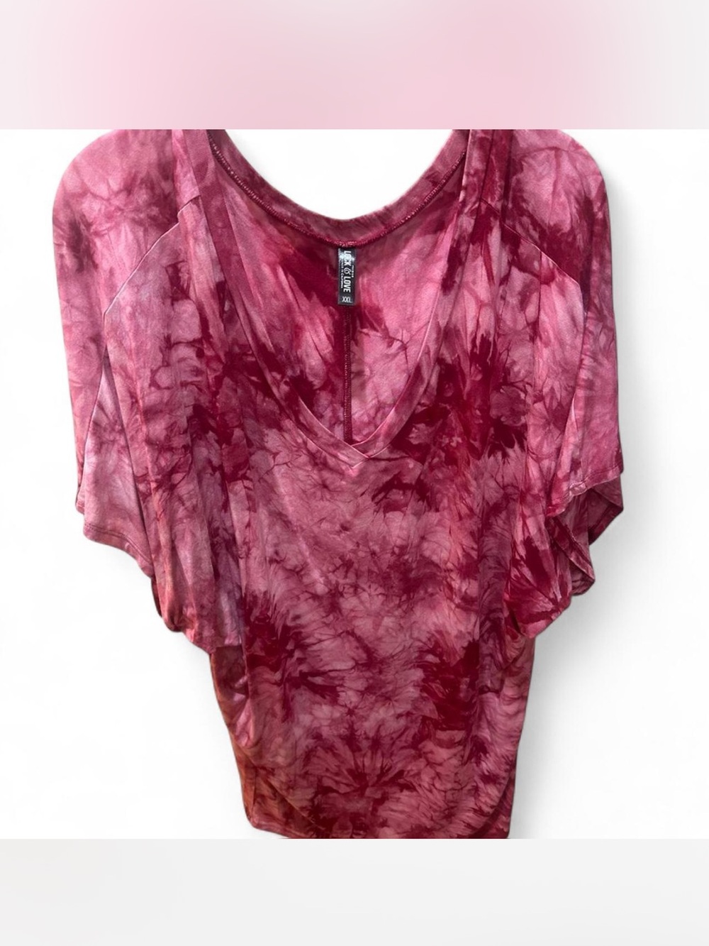 Maroon Pink Tie-Dye V-Neck Short Sleeve Top